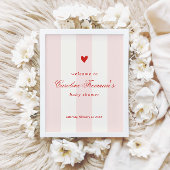 Modern Pink Stripe Heart Valentine Table Welcome Poster
