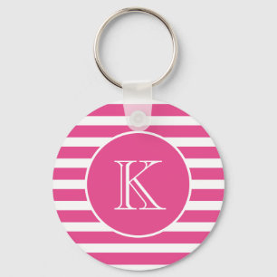 Modern Pink Stripe Monogram Sleutelhanger