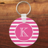 Modern Pink Stripe Monogram Sleutelhanger (Voorkant)