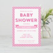 Modern Pink Stripes Baby shower Invitation Kaart (Staand voorkant)