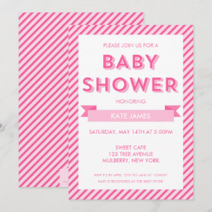 Modern Pink Stripes Baby shower Invitation Kaart