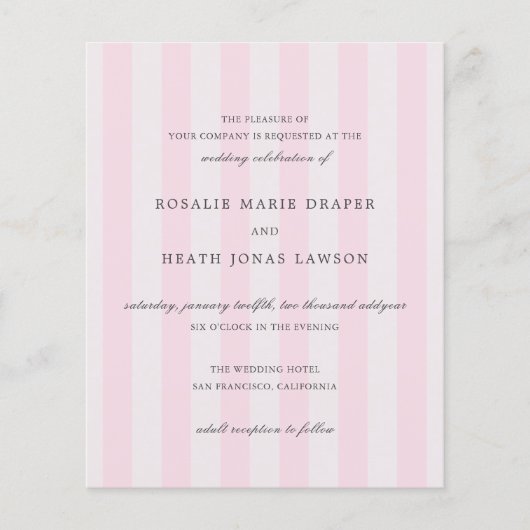 Modern Pink Stripes Elegant Budget Wedding Invite Flyer (Voorkant)