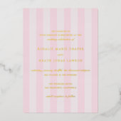 Modern Pink Stripes Elegant Wedding Folie Uitnodiging (Voorkant)