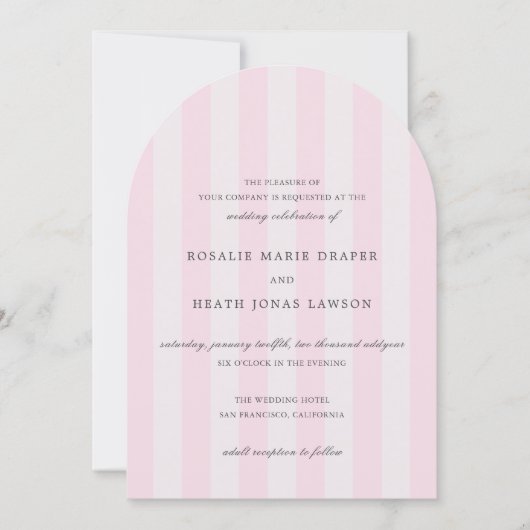 Modern Pink Stripes Elegant Wedding Kaart (Voorkant)
