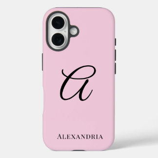Modern Pink Stylish Personalized Name Initial iPhone 16 Hoesje