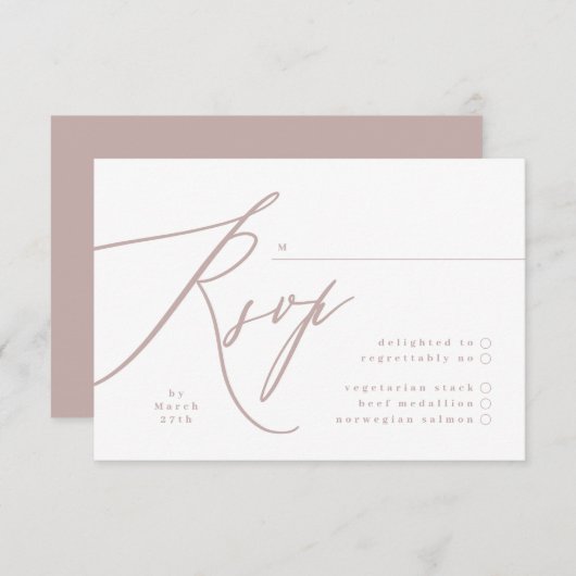 Modern Pink Taupe Calligraphy Wedding RSVP Kaartje (Voorkant / Achterkant)
