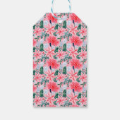 Modern Pink Tropical Christmas Flowers Photo Cadeaulabel (Achterkant)