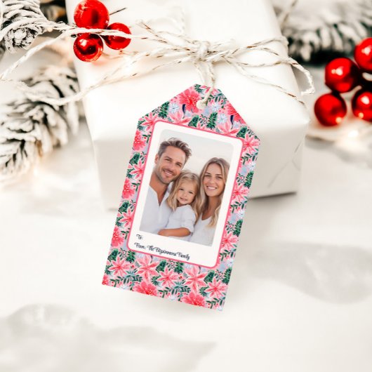 Modern Pink Tropical Christmas Flowers Photo Cadeaulabel
