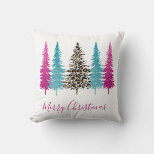 Modern Pink Turquoise Animal Print Kerstmis Kussen
