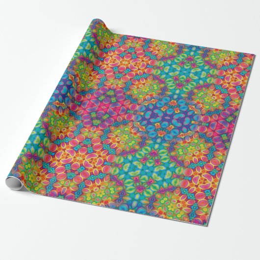 Modern Pink Turquoise Paars Green Kaleidoscoop Cadeaupapier (Uitgerold)