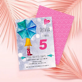 Modern Pink Umbrella Girl Watercolor Illustration Aankondiging