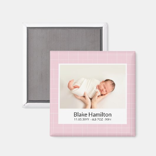 Modern Pink Unique Baby Geboorteaankondiging Magneet (Voorkant / Achterkant)