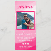 Modern Pink Waterverf foto bruiloft Menu (Voorkant)