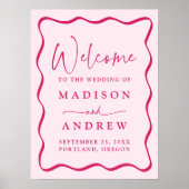 Modern Pink Wavy Lijst bruiloft welkom Poster (Voorkant)