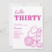 Modern Pink Western Disco 30th Birthday Party Kaart (Voorkant)