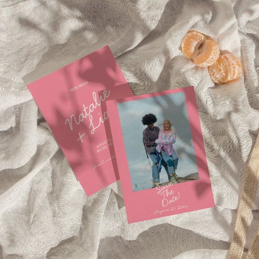 Modern Pink Whimsical Summer Fun Photo Wedding Save The Date