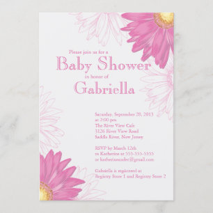 Modern Pink & White Gerbera Daisy Baby shower Kaart