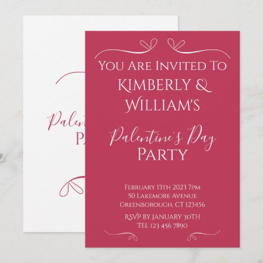 Modern Pink White Palentine's Day Party Invitation (Devant / Derrière)