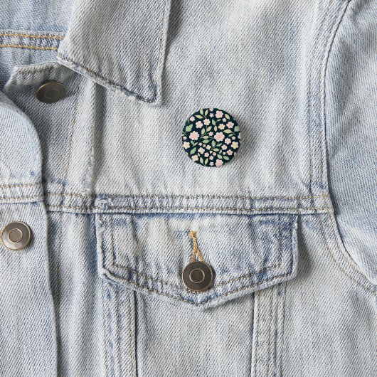 Modern Pink Wildflowers Pattern Ronde Button 3,2 Cm (In situ)