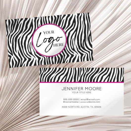 Modern Pink Zebra Print Custom Company Logo Visitekaartje