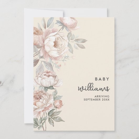 Modern Pioen Roos Bloemen Zwangerschapsaankondigin Aankondiging (Voorkant)