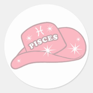 Modern Pisces Zodiac Pink Cowgirl Pet Ronde Sticker