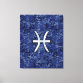 Modern Pisces Zodiac Sign Navy Blue Digital Camo Canvas Afdruk (Voorkant)