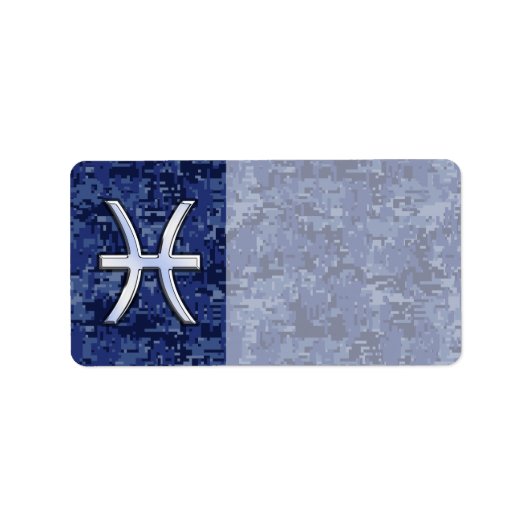 Modern Pisces Zodiac Sign Navy Blue Digital Camo Etiket (Voorkant)