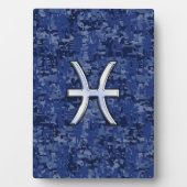 Modern Pisces Zodiac Sign Navy Blue Digital Camo Fotoplaat (voorkant)