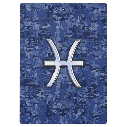 Modern Pisces Zodiac Sign Navy Blue Digital Camo Klembord (Achterkant)