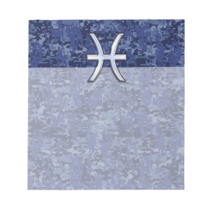 Modern Pisces Zodiac Sign Navy Blue Digital Camo Notitieblok
