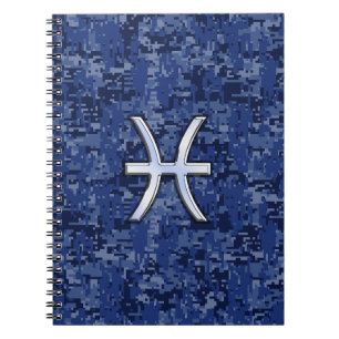 Modern Pisces Zodiac Sign Navy Blue Digital Camo Notitieboek