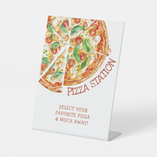 Modern Pizza Birthday Party Custom Sign Reclamebord Met Voetstuk (Voorkant)