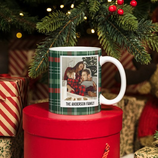 Modern Plaid Christmas Photo Collage Coffee Mug
