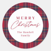 Modern Plaid Christmas Ronde Sticker (Voorkant)