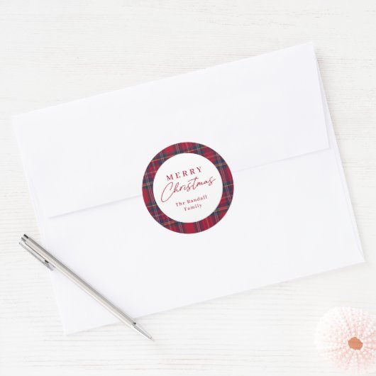 Modern Plaid Christmas Ronde Sticker (Envelop)