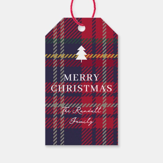 Modern Plaid Christmas Tree Cadeaulabel (Voorkant)