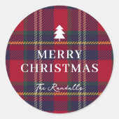 Modern Plaid Christmas Tree Ronde Sticker (Voorkant)