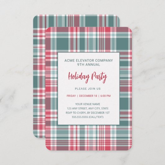 Modern Plaid Holiday Party Kaart (Voorkant / Achterkant)