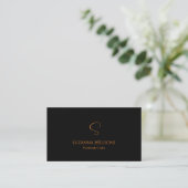 Modern Plain Black Sinaasappel met monogram QR-cod Visitekaartje (Staand voorkant)
