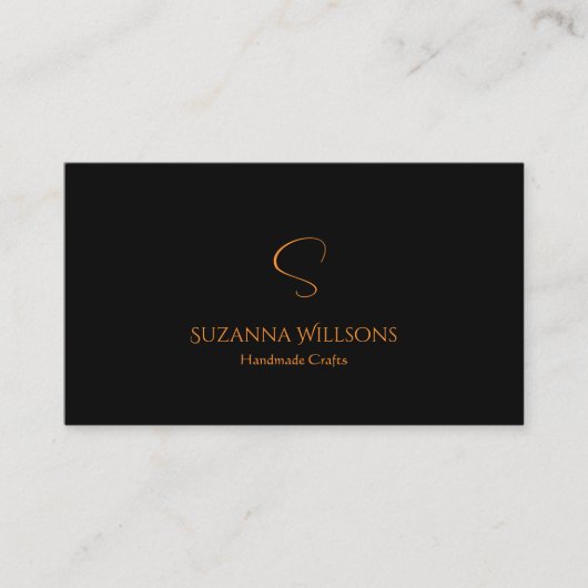Modern Plain Black Sinaasappel met monogram QR-cod Visitekaartje (Voorkant)