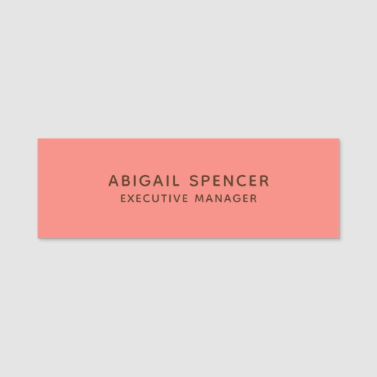Modern Plain Classy Professioneel Koraal Roze Naamplaatje (Voorkant)