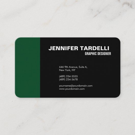 Modern Plain Elegant Minimalist Green Black Visitekaartje (Voorkant)