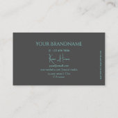 Modern Plain Grey Blauwgroen met monogram en juwel Visitekaartje (Achterkant)
