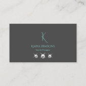 Modern Plain Grey Blauwgroen met monogram en juwel Visitekaartje (Voorkant)