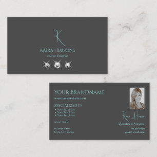 Modern Plain Grey met Monogram Foto en Juwelen Visitekaartje