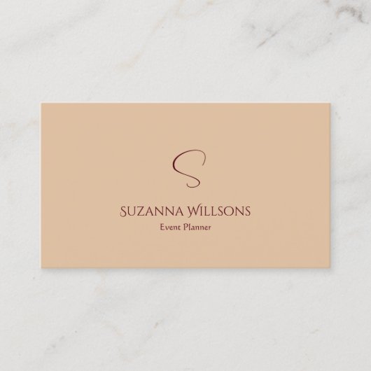 Modern Plain Tan Beige met Monogram- en QR-code Visitekaartje (Voorkant)