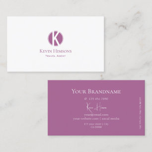 Modern Plain White en Lila met Monogram Stijlvol Visitekaartje