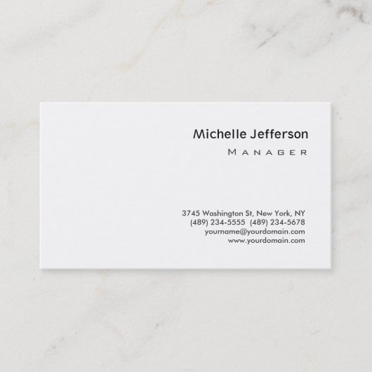 Modern Plain White Manager Visitekaartje (Voorkant)