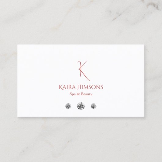 Modern Plain White met Monogram en Diamonds Chic Visitekaartje (Voorkant)